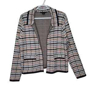Tahari Open Front Knit Cardigan Sweater Blazer Houndstooth Womens Size Large